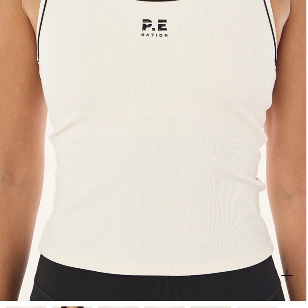 P.E Nation Cream Tank Top with Black Accents